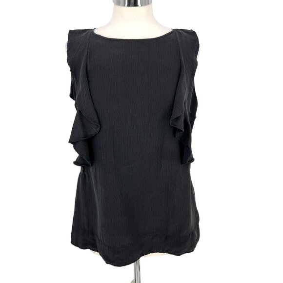Sanctuary Black Silk Ruffle Sleeveless Top Blouse Size Large - Picture 1 of 9